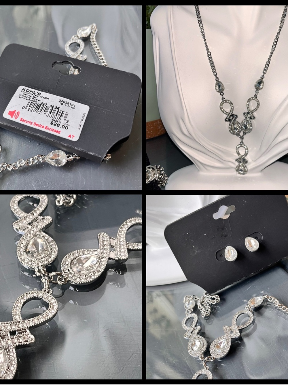 Kohl's Silver-Tone Crystal Drop Necklace with Matching Studs